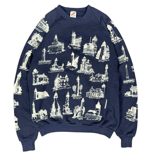 (XL) 90s Lighthouse AOP Crewneck Sweatshirt